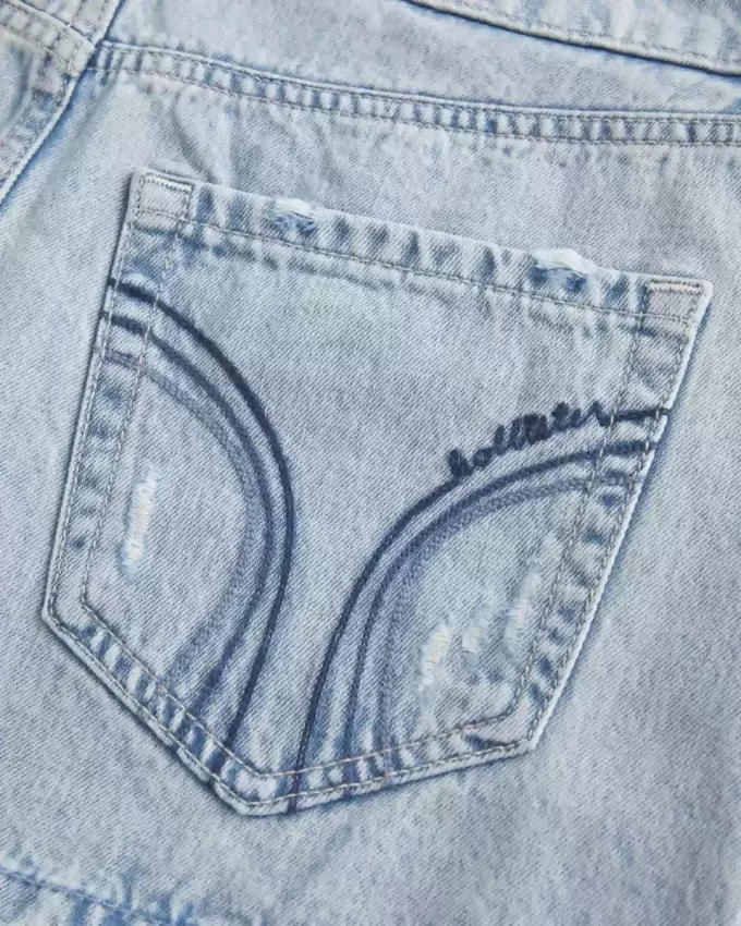 Low-Rise Light Wash Denim Mini Skort