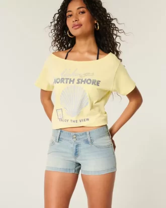 Low-Rise Light Wash Floral Pocket Denim Shortie Shorts