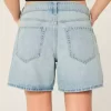 Low-Rise Light Wash Foldover Waist Baggy Denim Shorts 5″