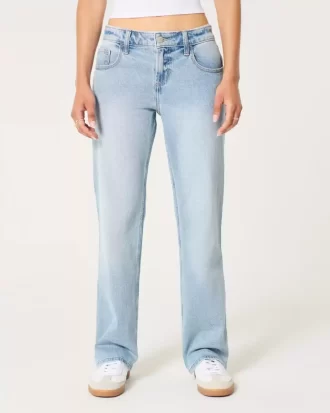 Low-Rise Light Wash Relaxed Straight Jeans