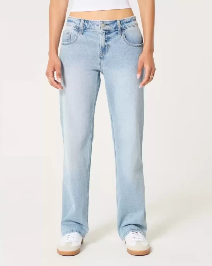 Low-Rise Light Wash Relaxed Straight Jeans