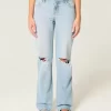 Low-Rise Light Wash Ripped Loose Jeans