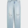 Low-Rise Light Wash Ripped Loose Jeans