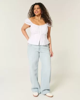 Low-Rise Light Wash Star Embroidery Baggy Jeans