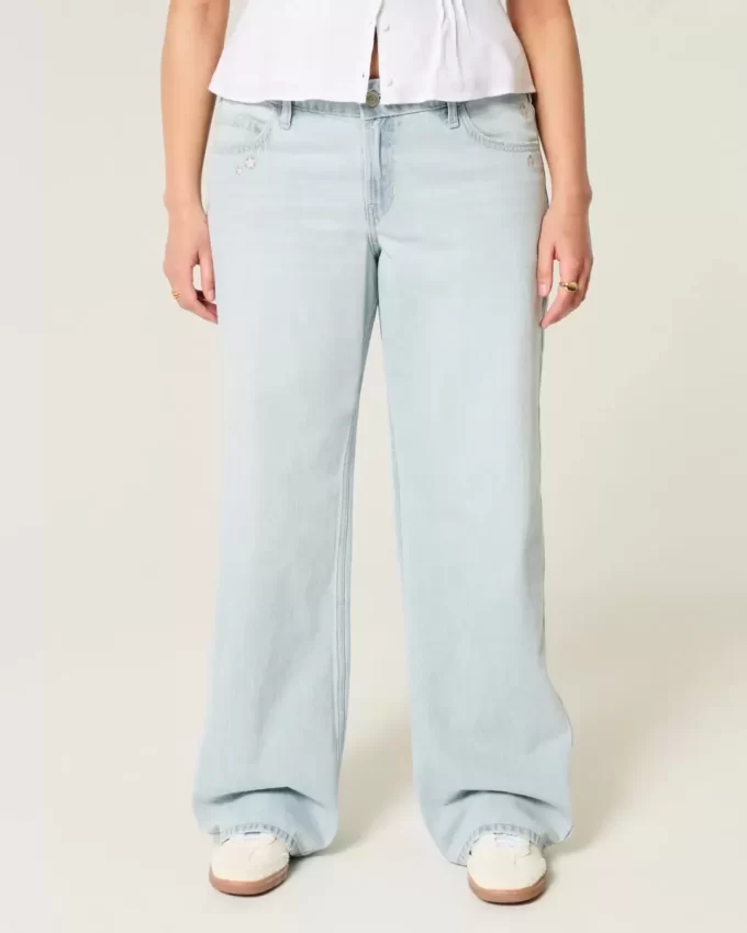 Low-Rise Light Wash Star Embroidery Baggy Jeans