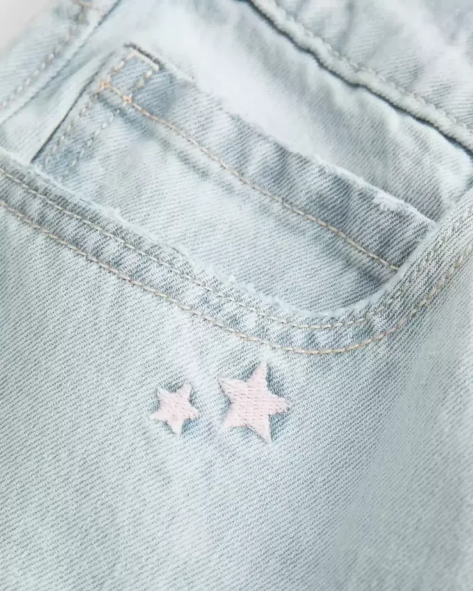 Low-Rise Light Wash Star Embroidery Baggy Jeans