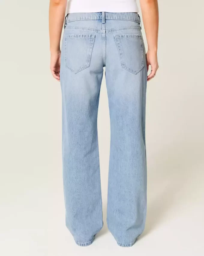 Low-Rise Light Wash Studded Bows Baggy Jeans