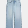 Low-Rise Light Wash Studded Bows Baggy Jeans
