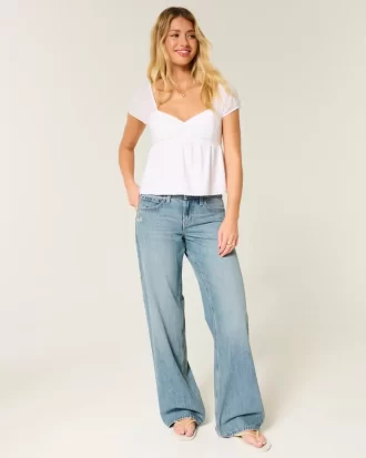 Low-Rise Medium Wash Butterfly Graphic Baggy Jeans