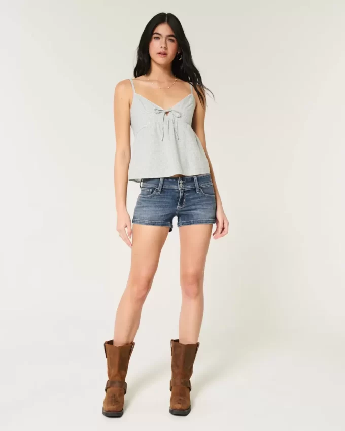 Low-Rise Medium Wash Denim Shortie Shorts