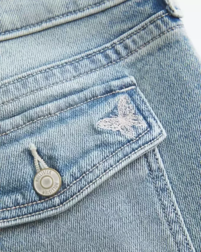 Low-Rise Medium Wash Embroidered Butterfly Bootcut Jeans