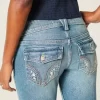 Low-Rise Medium Wash Embroidered Florals Bootcut Jeans