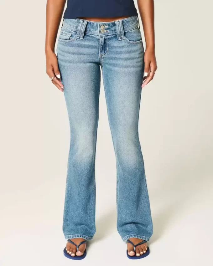 Low-Rise Medium Wash Embroidered Florals Bootcut Jeans