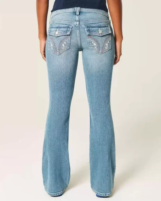 Low-Rise Medium Wash Embroidered Florals Bootcut Jeans