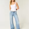 Low-Rise Medium Wash Floral Embroidery Baggy Jeans
