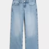Low-Rise Medium Wash Floral Embroidery Baggy Jeans