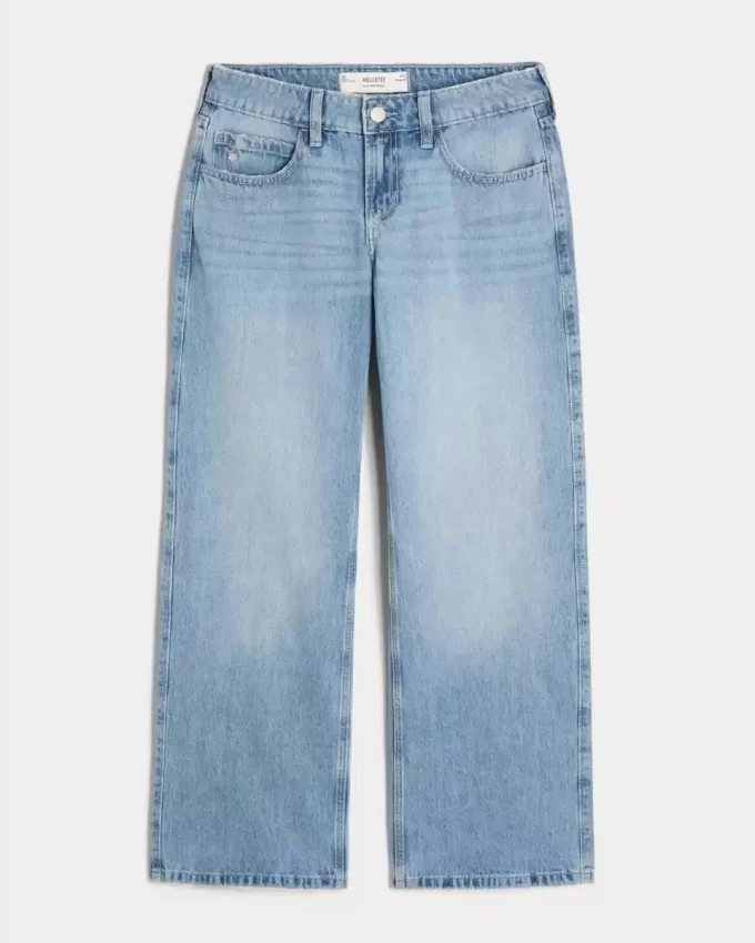 Low-Rise Medium Wash Floral Embroidery Baggy Jeans