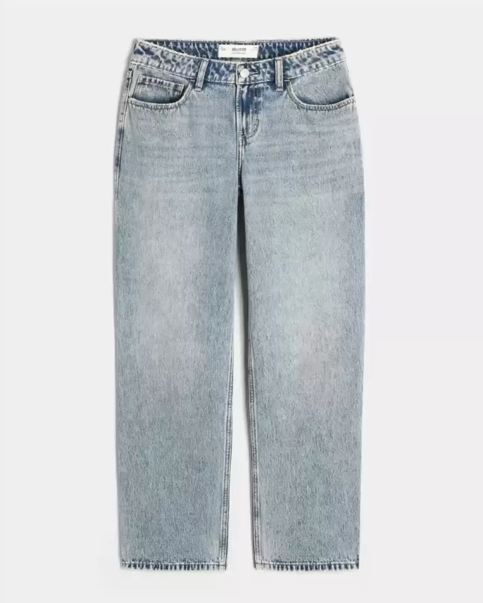 Low-Rise Medium Wash Loose Jeans