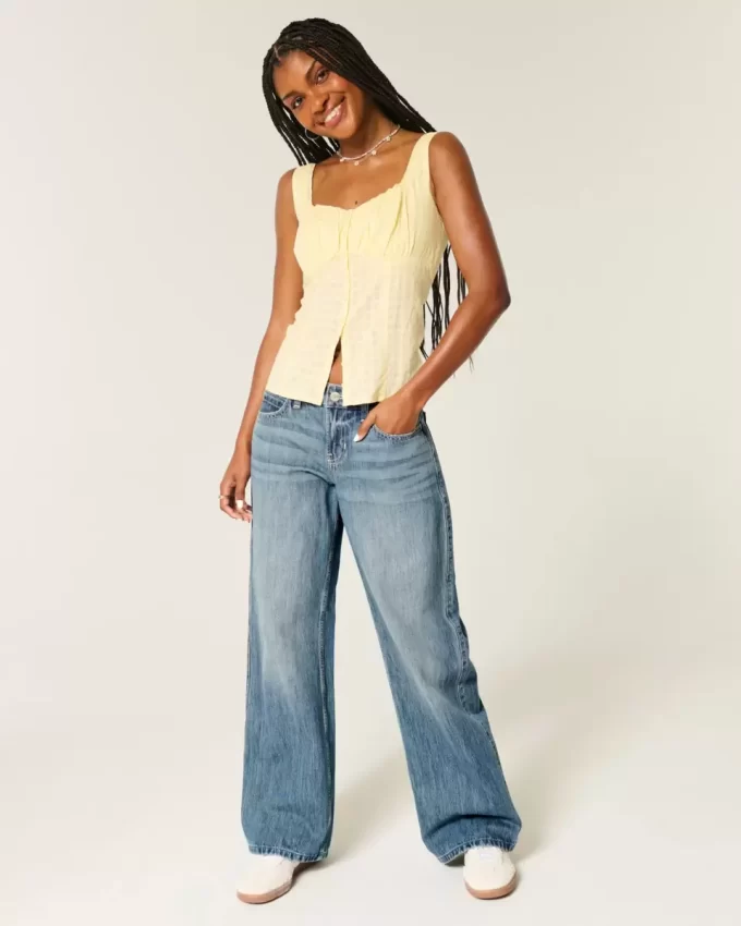 Low-Rise Medium Wash Los Angeles Graphic Baggy Jeans