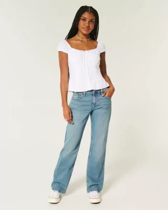 Low-Rise Medium Wash Relaxed Straight Jeans