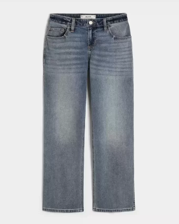 Low-Rise Medium Wash Relaxed Straight Jeans