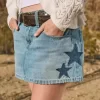 Low-Rise Medium Wash Star Applique Denim Mini Skort