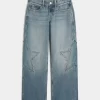 Low-Rise Medium Wash Star Graphic Baggy Jeans