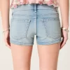 Low-Rise Medium Wash Studded Denim Shortie Shorts