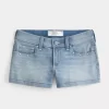 Low-Rise Medium Wash Studded Denim Shortie Shorts
