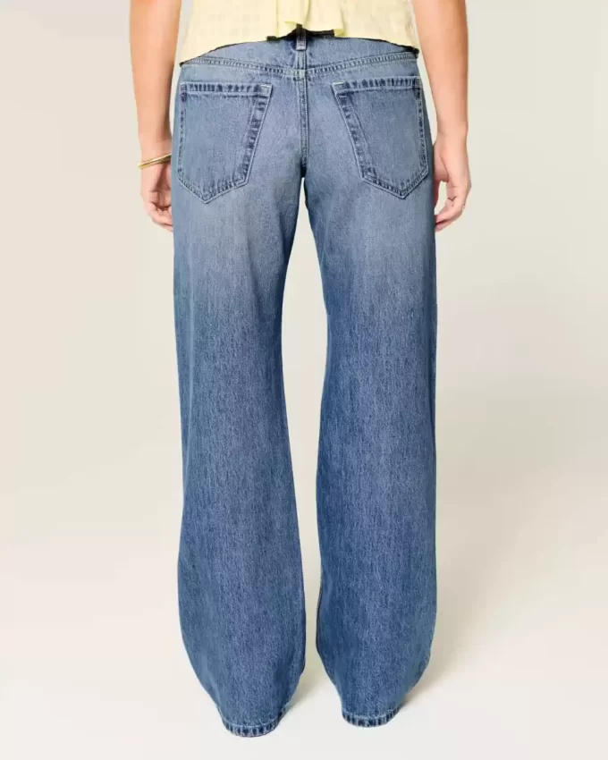 Low-Rise Medium Wash Studded Hearts Baggy Jeans