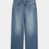 Low-Rise Medium Wash Studded Hearts Baggy Jeans