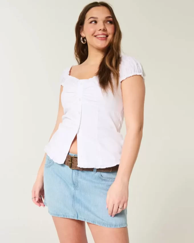 Low-Rise Railroad Stripe Denim Mini Skort
