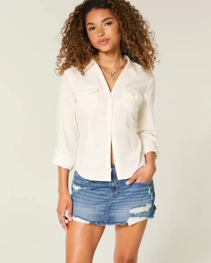 Low-Rise Ripped Dark Wash Denim Mini Skort