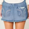 Low-Rise Ripped Dark Wash Denim Mini Skort
