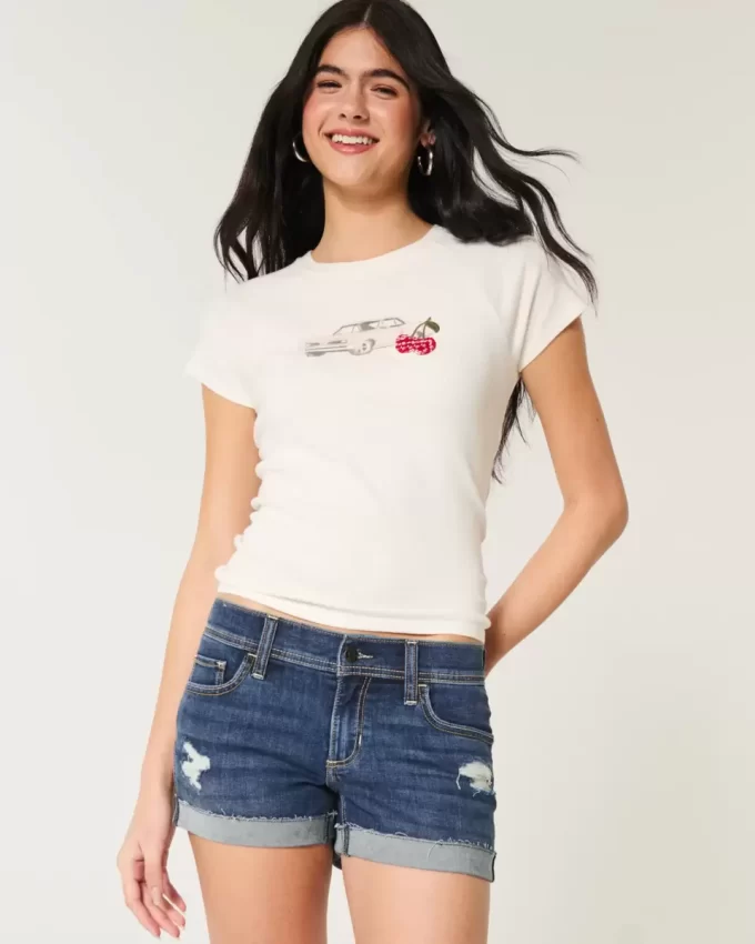 Low-Rise Ripped Dark Wash Denim Shortie Shorts