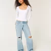 Low-Rise Ripped Light Wash Baggy Jeans