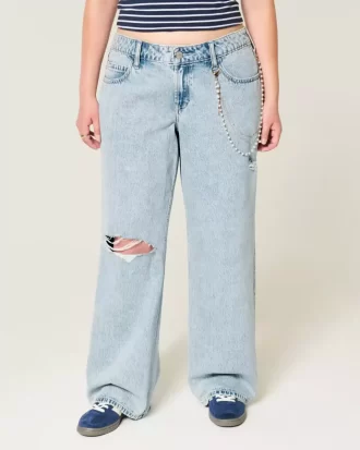 Low-Rise Ripped Light Wash Baggy Jeans