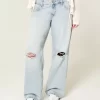 Low-Rise Ripped Light Wash Baggy Jeans