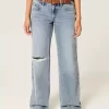 Low-Rise Ripped Light Wash Baggy Jeans
