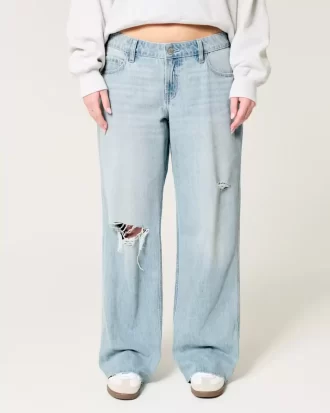 Low-Rise Ripped Light Wash Baggy Jeans
