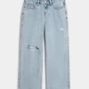 Low-Rise Ripped Light Wash Baggy Jeans