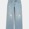 Low-Rise Ripped Light Wash Baggy Jeans