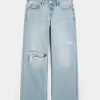 Low-Rise Ripped Light Wash Baggy Jeans