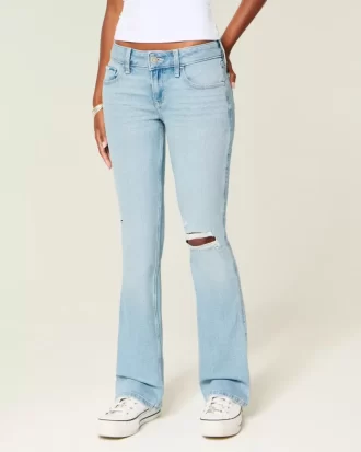 Low-Rise Ripped Light Wash Embroidered Bootcut Jeans