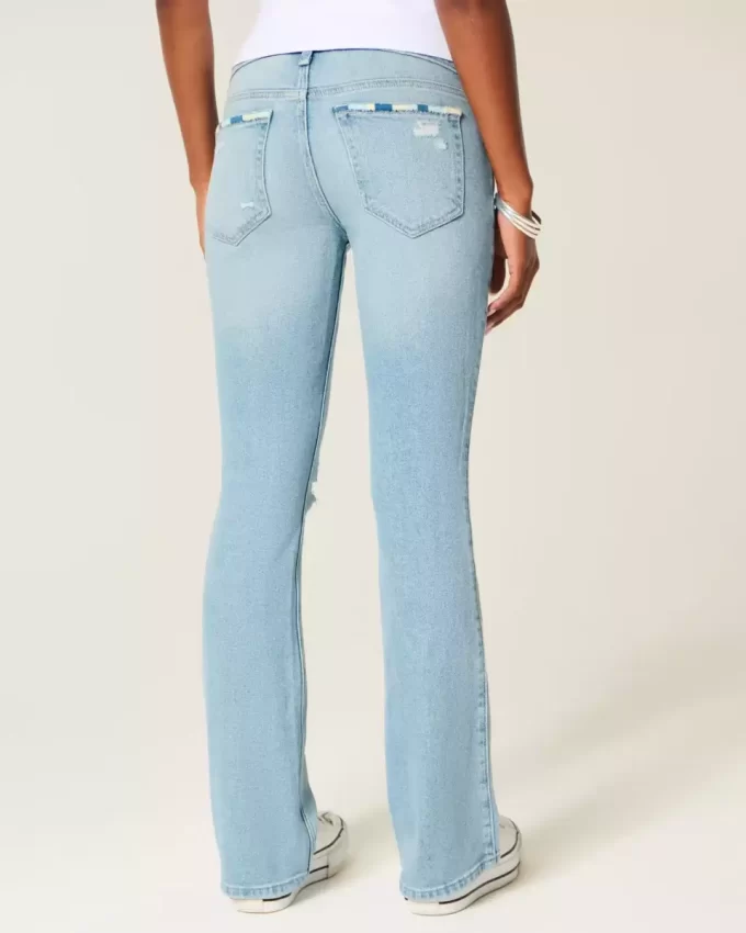 Low-Rise Ripped Light Wash Embroidered Bootcut Jeans