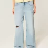 Low-Rise Ripped Light Wash Graphic Baggy Jeans