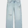 Low-Rise Ripped Light Wash Graphic Baggy Jeans