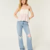 Low-Rise Ripped Light Wash Loose Jeans