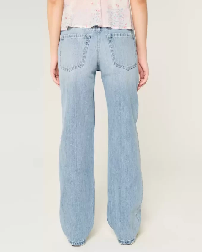 Low-Rise Ripped Light Wash Loose Jeans