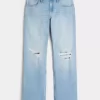 Low-Rise Ripped Light Wash Relaxed Straight Jeans
